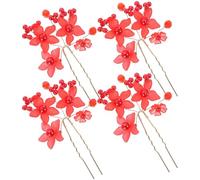 MAGICLULU 4 Horquillas Cabello Vintage Flores Rojas, Accesorio Fácil de Combinar y Resistente para Moños en Fiestas y Citas para Mujeres y Niñas