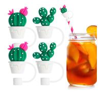 MAGICLULU 4 tapas de paja de cactus, tapas de paja de cactus, tapones de paja de cactus, tapones creativos para pajitas de beber