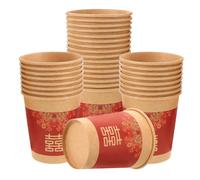 MAGICLULU 50 Piezas Tazas de Té Rojas para Boda de Papel Kraft, Resistentes y Gruesas, Símbolo Doble Felicidad para Fiestas de Compromiso y Banquetes Grandes, Capacidad 201-300ml