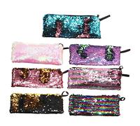 MAGICLULU 7 Piezas Estuche para Lápices con Lentejuelas Bolsa De Almacenamiento para Cable De Datos Bolsa De Pluma De Sirena Cable Dsl Estuche De Papelería con Cremallera Lápiz Chica Bicolor