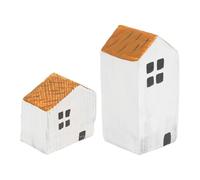 MAGICLULU Adornos de Madera para Decoración de Casa 2 Piezas, Diseño Sencillo en Forma de Casita de Color Claro, Compacto para Escritorio y Habitación Infantil, Artesanía Decorativa