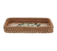 MAGICLULU Bandeja rectangular de ratán tejida para servir - Bandeja decorativa tejida para perfumes para mujer - Cesta de ratán para anillos, cosméticos, aperitivos y frutas (21,5 x 11,8 cm)