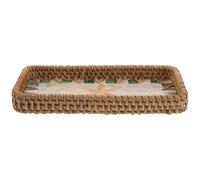 MAGICLULU Bandeja rectangular tejida de ratán para servir - Bandeja decorativa tejida para perfumes para mujer - Cesta de ratán para anillos, cosméticos, aperitivos y frutas (21,5 x 11,8 cm)