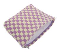 MAGICLULU Bolsa de Maquillaje Portátil Grande de Tela de Punto en Cuadritos Morado y Amarillo, Neceser de Viaje para Mujer Gran Capacidad para Cosméticos y Artículos Personales