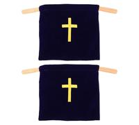 MAGICLULU Bolsas de Colecta de Terciopelo Azul con Bordado de Cruz, 43x25 Cm, 2 Unidades, Asas de Madera para Donaciones y Ceremonias Religiosas, Ideales para Iglesia y Comuniones