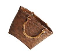 MAGICLULU Bolso de Paja Tejido Vintage Mediano para Mujer Asa de Bambú, Bolsa Tote de Gran Capacidad para Picnic, Playa y Uso Exterior, Bolso Tejido Resistente para Verano