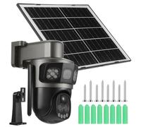 MAGICLULU Cámara Solar Inalámbrica de Tres Lentes WiFi 5mp con Zoom 10x | Exterior Ip66, Visión Nocturna en Color, Audio Bidireccional, Sensor Pir, Incluye Panel Solar