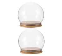 MAGICLULU Campana de Cúpula de Vidrio Transparente Redonda con Base de Bambú, Exhibidor 360 Grados para Decoración del Hogar U Oficina, Pack de 2 Piezas
