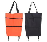 MAGICLULU Carrito de Compras Plegable Portátil 2 Piezas, Ligero y Resistente, con Ruedas para Fácil Maniobrabilidad, Colores Naranja y Negro, Adecuado para Hogar y Supermercado, Ahorro