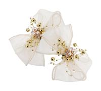 MAGICLULU Clips para Zapatos Diseño Elegante y Versátil Lazo de Perla Desmontables, 2 Piezas en Beige de Tela de Malla para Bodas y Fiestas