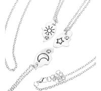 MAGICLULU Collar a Juego de Luna y Estrellas, Joyas de Plata de Ley, Resistente Decoloración, para Mujer y Pareja, Adecuado para Amistad y Obsequio de Aniversario, Diseño Tres Piezas