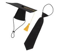 MAGICLULU Decoración Colegio para Mascotas Corbata de Cachorro y Sombrero de Doctorado en Poliéster Negro, Diseño Adorable y Piel Amigable para Fiesta de Graduación