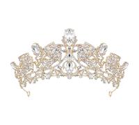 MAGICLULU Diadema de novia con diamantes de imitación, tiara de boda, tocado para mujer, niña, joyería nupcial para ceremonia, baile de graduación, concurso, festival, aniversario, dorada