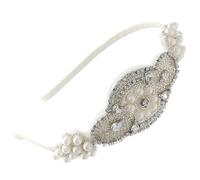MAGICLULU Diadema Ligera Decoloración Elegante de Perlas y Gemas de Imitación Tela Cosida a Mano para Cabello Adecuado para Aniversarios y Fiestas