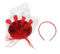 MAGICLULU Diadema Tocado Fiesta con Velo Rojo, Sombrero Pastillero Años 20, Accesorio para Bodas y Eventos Obsequios, Estilo Retro Mujer, Malla Ligera y Diseño Compacto