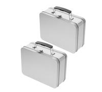 MAGICLULU Fiambrera Retro de Hojalata 2 Piezas con Asa y Pestillo, Caja Metálica Decorativa de 75 Mm de Altura Color Plateado, Caja de Almacenamiento para Almuerzo y Regalos Portátil