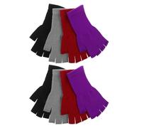 MAGICLULU Guantes Térmicos de Medio Dedo de Punto Elásticos para Mujer y Hombre, Pack 4 Pares, Colores Sólidos (negro, Gris Claro, Granate, Morado), Cálidos para Invierno y Uso Diario