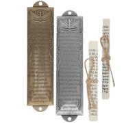 MAGICLULU Juego de 2 Mezuzás de Metal Bordes Redondeados, Diseño Antiguo y Significado Religioso, Adornos para Puerta Resistentes y Seguros Hogar en Merry Hannukah