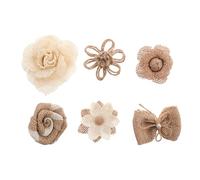 MAGICLULU Juego de 6 Flores de Yute para Decoración de Boda y Fiesta Flores de Arpillera Colores Surtidos Decorativas para Hogar Coronas y Manualidades