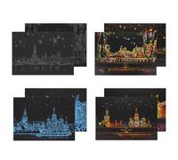 MAGICLULU Juego de 8 Láminas de Arte para Rascar Escenas Nocturnas de Ciudades, Papel para Raspar Seguro Adultos, Portátil y Fácil de Transportar, Adecuado para Manualidades y Fiestas