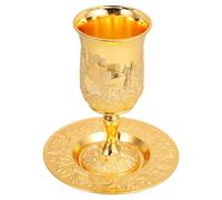 MAGICLULU Juego de Copa Kiddush 1 Set Único y Elegante con Platillo de Aleación de Zinc Dorado, Seguro y Resistente Único y Elegante y Fiestas Judías