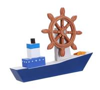 MAGICLULU Maqueta de Barco de Vela Mediterráneo de Madera en Tonos Azules, Modelo Decorativo de Mesa Figura de Marinero, Adorno Náutico Pequeño para Oficina y Hogar, Decoración de Barcos