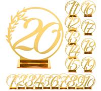 MAGICLULU Números de Mesa Acrílicos Dorados 1-20 3.94x4.13 Pulgadas Base para Decoración de Bodas y Fiestas, Tarjetas Elegantes para Señalización en Eventos y Celebraciones