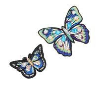 MAGICLULU Parches Bordados de Mariposas Azules para Coser, Apliques DIY de Tela Abalorios, Tamaño Grande y Mediano, Decoración para Ropa, Bolsos y Manualidades, 2 Piezas