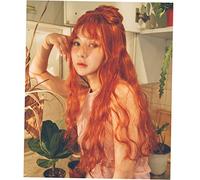 MAGICLULU Peluca Frontal de Encaje Rizada con Flequillo, Peluca Larga Sintética Naranja, Ajustable sin Cinta Adhesiva para Fiestas, Cosplay y Uso Diario