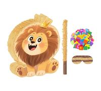 MAGICLULU Piñata de león de 4 piezas con máscara, palo, venda para los ojos y confeti. Set de piñata 3D para fiestas temáticas de animales del bosque, juegos de baby shower y decoraciones para