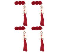 MAGICLULU Pinzas Cabello Estilo Chino con Pompones Rojos y Borlas 4 Unidades Accesorios Decorativos Kawaii para Niñas en Celebraciones del Año Asiático