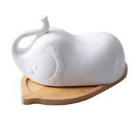 MAGICLULU Plato de Mantequilla con Forma de Elefante de Cerámica, Bandeja de Madera Desmontable, Diseño Sencillo y Elegante, Apto para Ensaladas y Pizza en Ceremonias y Bodas