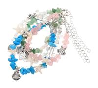 MAGICLULU Pulsera de Cadena Oceánica Joyas de Playa para Mujer, 4 Piezas, Elástica de Cuentas con Chips de Piedra y Dijes de Concha, Estrella de Mar y Tortuga, Estilo Bohemio para Playa