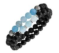 MAGICLULU Pulsera Elástica de Cuentas de Piedra Natural Azul Hielo para Hombre y Mujer, Conjunto de 2 Pulseras para San Valentín, Obsequio para Parejas, Resistente al Agua y Antióxido,