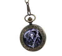 MAGICLULU Reloj de Bolsillo Vintage Cadena de Aleación en Bronce Antiguo, Diámetro 4,6 Cm, Esfera Clara Números Romanos Negros, Estilo Fantasma Retro para Obsequio y Uso Diario