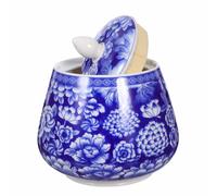 MAGICLULU Tarro Diseño Retro Delicado Estilo Chino de Cerámica Azul de 870ml para Almacenamiento Sellado Adecuado para Té Negro y Té Aromático en Fiestas o Tiendas