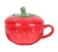 MAGICLULU Taza de Cerámica con Forma de Tomate para Café y Leche con Tapa, Multipropósito, Creativa y Adorable para Oficina y Tardes