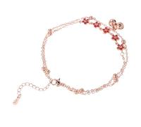 MAGICLULU Tobillera con Cascabel, Cadena de Tobillo de Doble Capa, Cobre y Circonia Sintética, Cierre Ajustable, para Mujeres y Niñas, Estilo Chino, Verano y Uso Diario