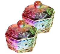 MAGICLULU Vasos de Cristal para Manicura 2 Piezas Taza Decorativa para Uñas con Tapa Diseño Hexagonal Transparente Recipiente para Quitar Uñas y Mezcla de Polvo Accesorio Profesional