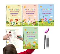 Magics Practice - Cuaderno de trabajo de escritura a mano ranurado reutilizable, libro de trabajo preescolar para letras, números y dibujo, práctica de escritura a mano, libros mágicos para niños
