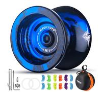 MAGICYOYO Profesional N11 Plus Negro y Azul - Yoyo de Doble Propósito Para Niños Principiantes - Metal Con Kit de Rodamientos Sensible, 12 Cuerdas y Funda