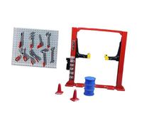 MagiDeal 1/64 Diorama Garaje Accesorios Taller de maquetas Grúa Bidón de Aceite Arquitectura Realista Herramientas de Mantenimiento de maquetas, Elevador de Coches Rojo