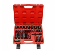 MagiDeal 31 Piezas Llave Neumática de Vaso Juego de Vasos Accesorios de Impacto Herramienta Neumática de 1/2 Pulgada con Construcción Engrosada y Piezas, Hexagonal para Llave de Aire, Caja Roja