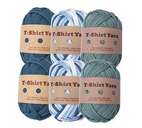 MagiDeal 6 piezas hilo de camiseta de hilo de tejer 3 colores, 6 ovillos de 100 g, 30 m, algodón para hacer bricolaje, bolso, cesta, manta, azul marino, azul claro, gris verde