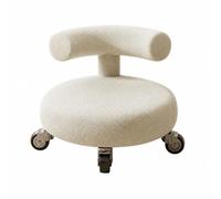 MagiDeal Asiento Rodante Infantil Taburete con Ruedas Silla con Respaldo Banco Bajo con Ruedas Asiento Mullido Redondo Tapizado, Blanco Cremoso, C Respaldo, Lana De Cordero, Ruedas con Rodamiento
