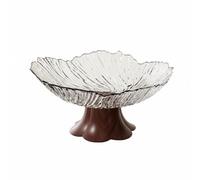 MagiDeal Bandeja Industrial para Frutas Tazón Decorativo Soporte Elevado PET Plástico Base Textura Madera Estilo Moderno Adecuada para Organización Cocina Comedor Sala Estudio, Blanco, Base De Flor