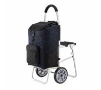 MagiDeal Carro de Compras Plegable Silla Portátil con Asiento Ruedas Aluminio Manija Compacta Diseño Adaptable Adecuado para Mayores Caminatas Diarias Compras, Blue Black, Flat Ground