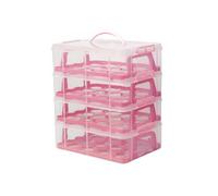MagiDeal Contenedor de Postres Transportador Portátil Recipiente de Pasteles Apilable Caja para Muffins Almacenamiento Seguro Adecuado para Fiestas Reuniones Familiares Excursiones, Pink, 4-Layer