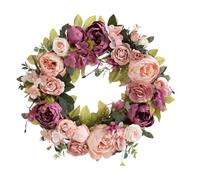 MagiDeal Corona de para Puerta de Entrada, 40 cm, Estilo Granja, Flores Artificiales de peonía, Guirnalda para balcón, Oficina, Pared, Pasta de Frijoles Violeta