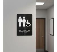 MagiDeal Letrero de Baño Placa para Inodoro Señalización para Puerta Señal de Aseo con Braille Antihuellas Metal Resistente de Adecuado para Negocios Espacios Comerciales Hoteles, Plata, Estilo A